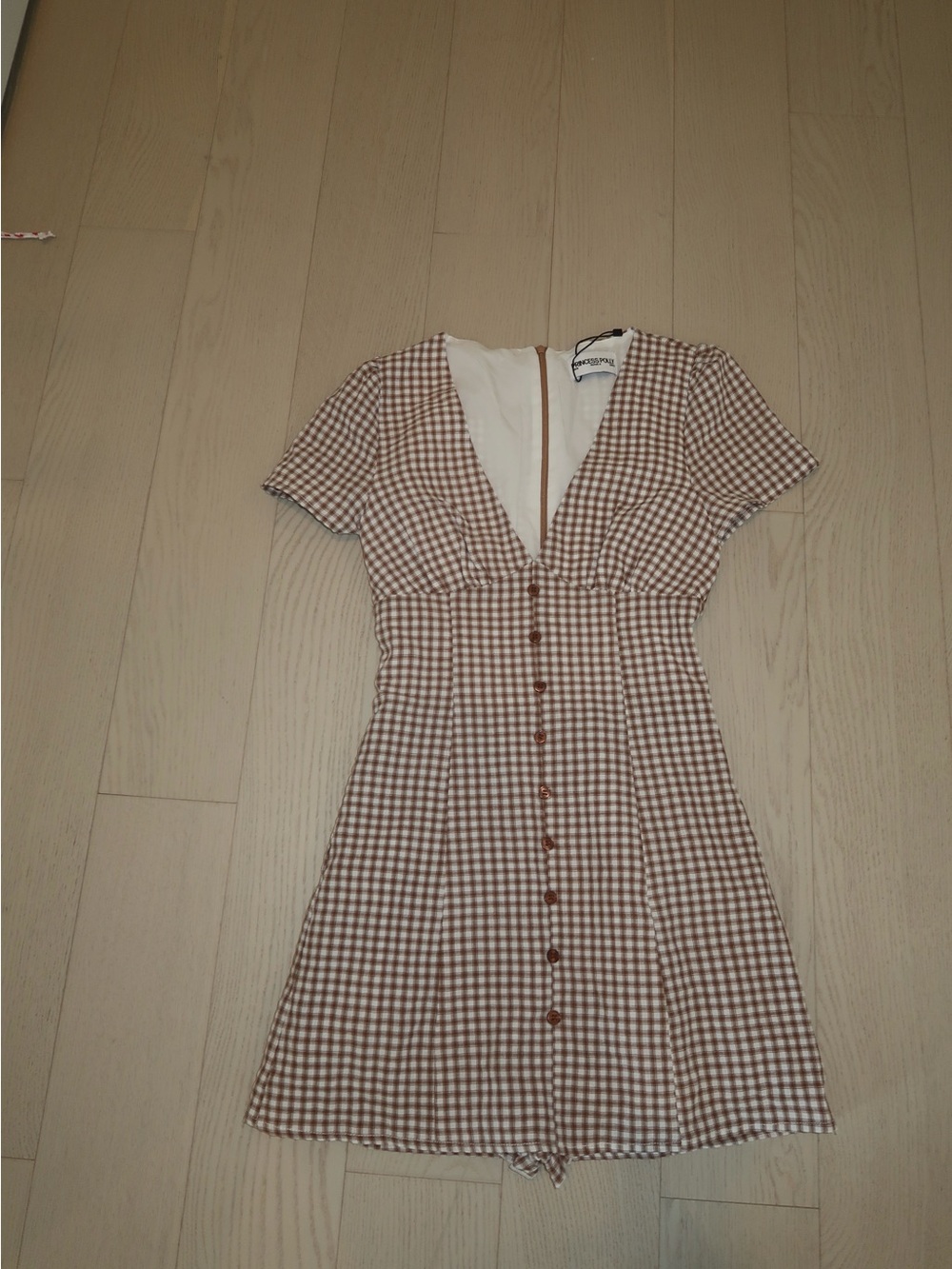 Princess Polly Brown Gingham Button-Front Mini Dress